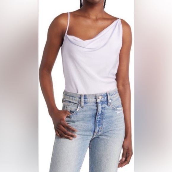 Open Edit Tops - Open Edit Satin Asymmetric Tank Top Lavender, Size Small